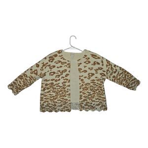 Chico's Open Front Cardigan Women's 2 Cheetah Lace Hem Charlee Cardigan